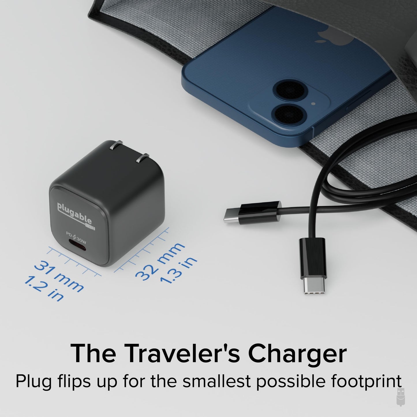 Plugable 30W USB-C GaN Charger - MagSafe-Compatible, Fast Charging for iPhone, iPad, Galaxy & USB-C Devices - IT Deployment, Business Travel & Remote