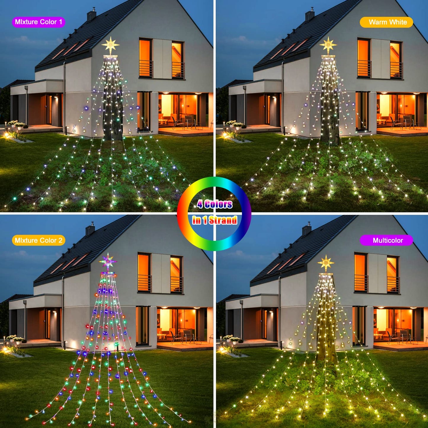 Qulist Christmas Decorations, Outdoor Christmas Lights, 320 LED Outdoor Christmas Tree String Lights with 12" Star Toppers [8 Modes& Waterproof]