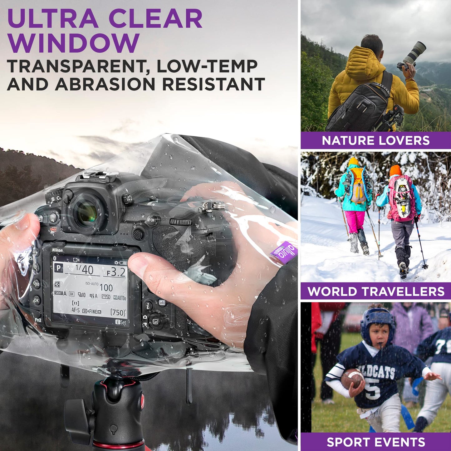 Altura Photo Camera Rain Cover - Professional Waterproof Lens Jacket Covers with Dual Hand Sleeves and Full-Length Zipper - Weather Protector