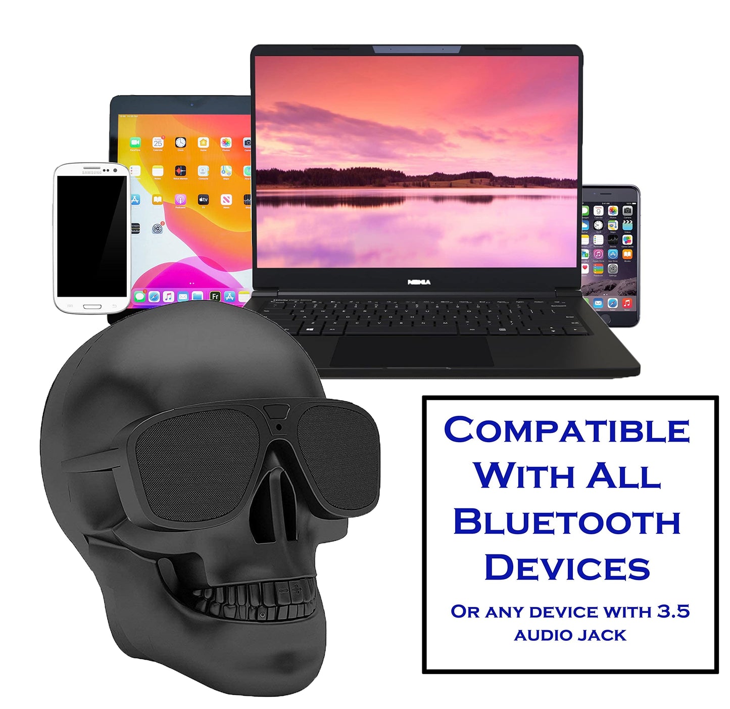 Dubbs Hardware Skull Speaker Portable Wireless Cool Bluetooth Speaker - Great Audio and Stereo Quality - Makes a Spooky Addition to Your Halloween