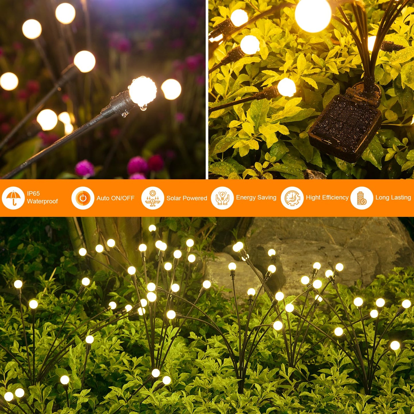 ASMAD Solar Lights Outdoor(4 Pack,32 LEDs), Solar Garden Lights, Outdoor Decorations, Firefly Light for Patio Decor, Big Bulb, Unique Gifts for Women