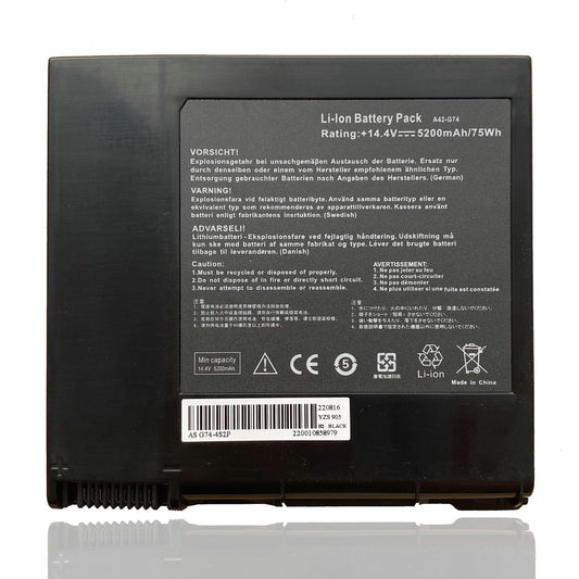 CQCQ A42-G74 G74 G74-4S2P Compatible Battery Replacement for Asus G74 G74JH G74S G74SW G74SX G74J ICR18650-26F 8Cell Laptop (14.4V 75Wh/5200mAh)