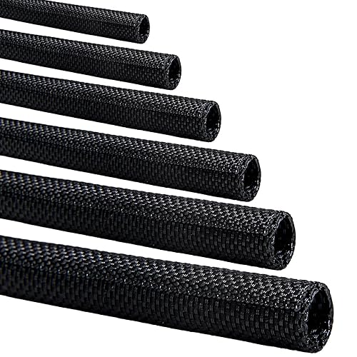 Split-Sleeve Wire Loom for High-Temperature Automotive Harness and Home Cable Management, 25ft - 1/2 inch Braided Cable Management Sleeve Cord