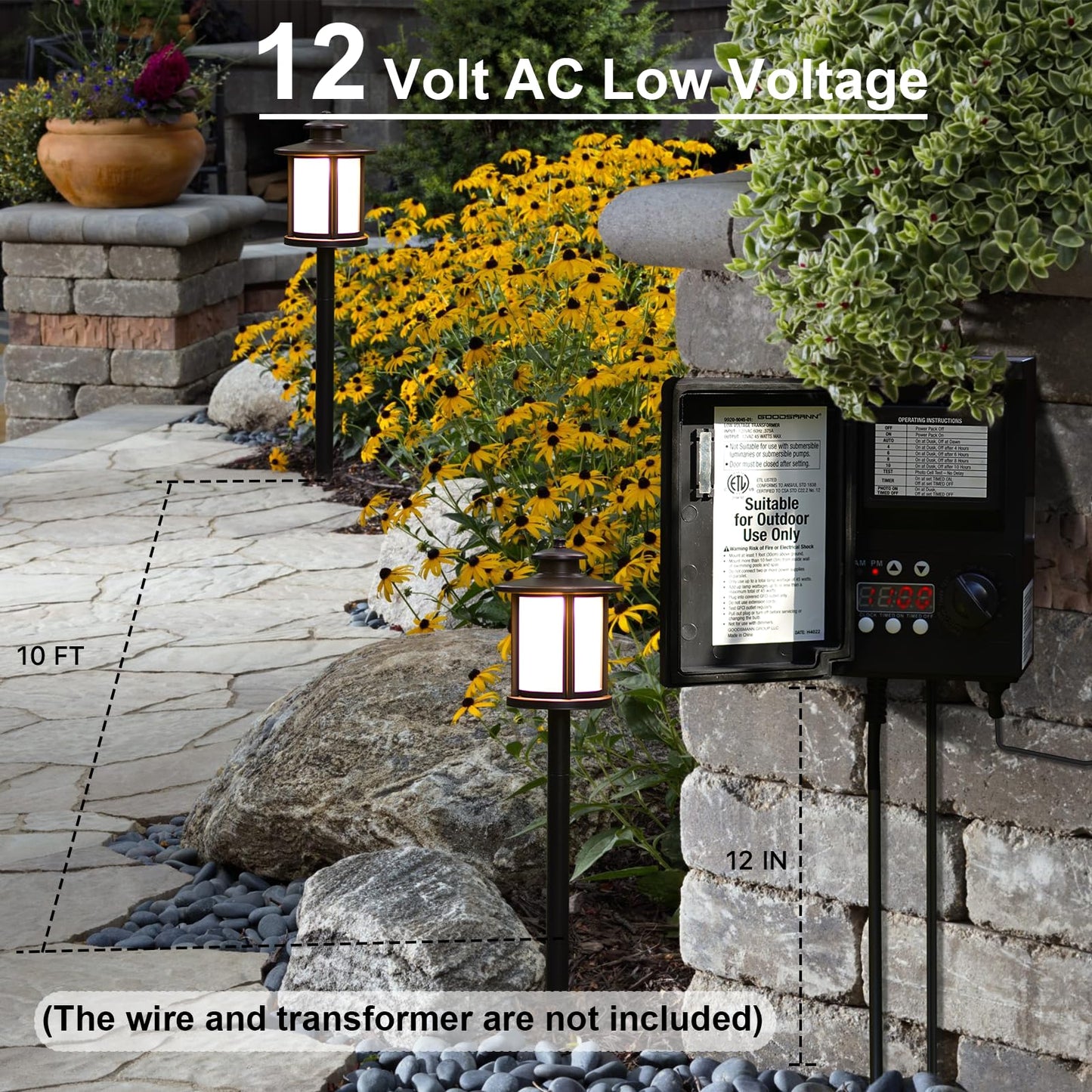 GOODSMANN Low Voltage Landscape Lighting Oil Rubbed Bronze 2PK Path Lights Low Voltage 3W LED 180 Lumen 3000K Warm White with Cable Connectors
