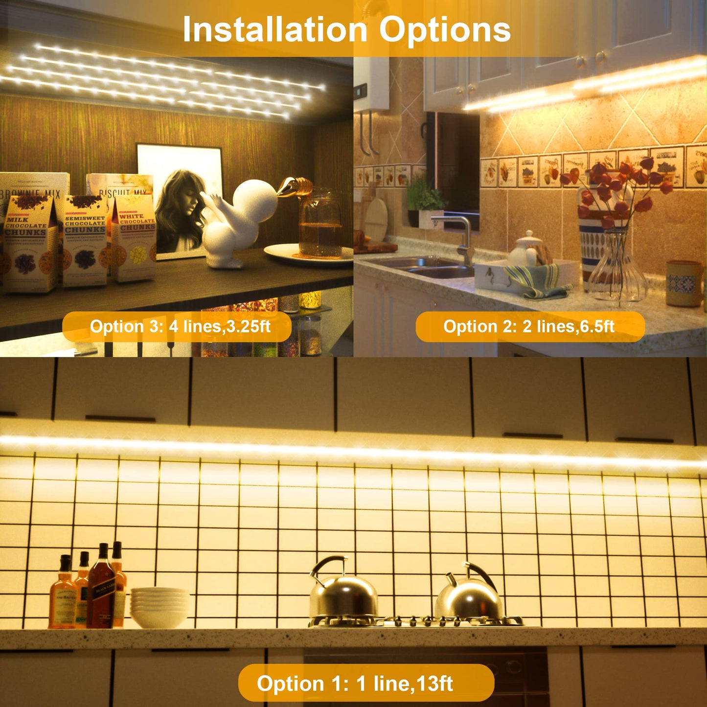 LAFULIT Under Cabinet Lighting Kit - 8 PCS 20 Inch Pre-Cut Strips, 2700K Warm White Flexible LED Strip Lights with Remote and Power Adapter