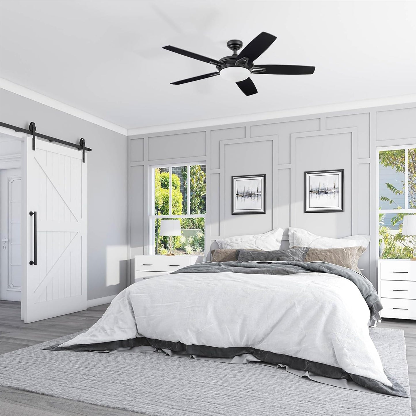 Prominence Home Clancy 52 Inch Contemporary LED Ceiling Fan with Light, Remote Control, Reversible Motor, 5 Dual Finish Blades, Matte Black
