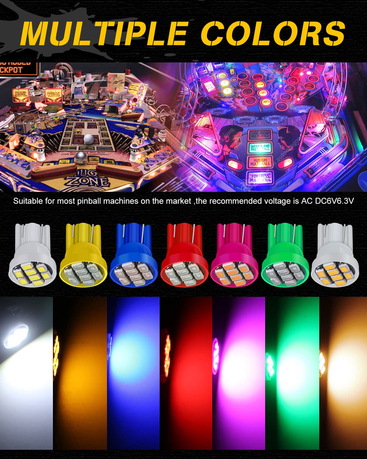 Qasim 555 Arcade Pinball Led Bulbs White Non-Polar AC DC 6V 6.3V