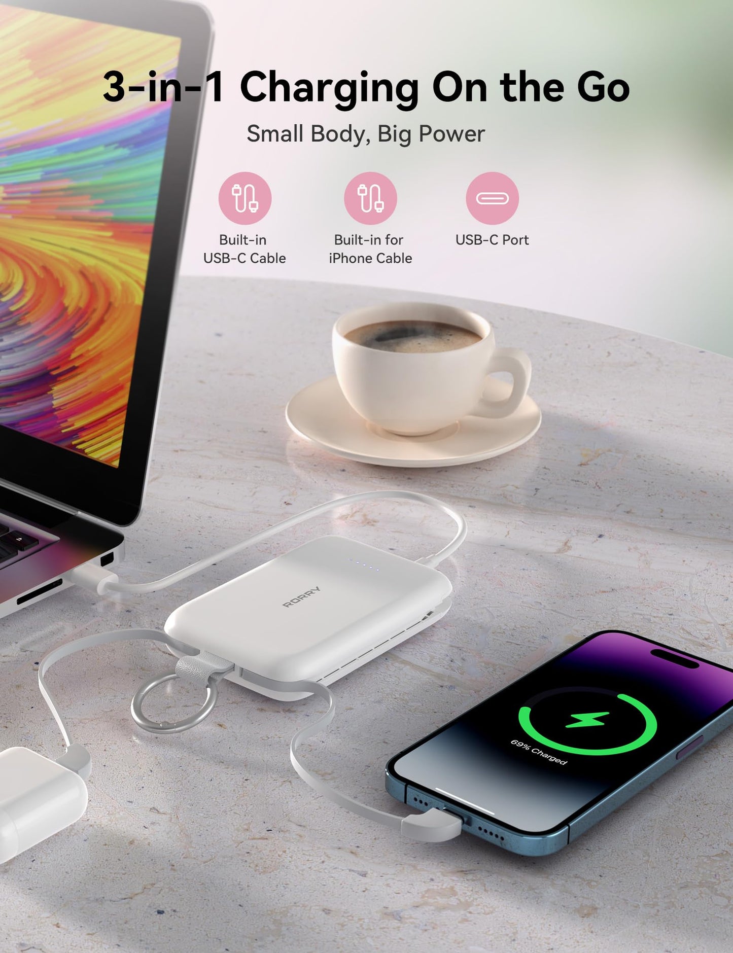 RORRY CharmGo Portable Charger 30W PD 10000mAh Power Bank Fast Charging