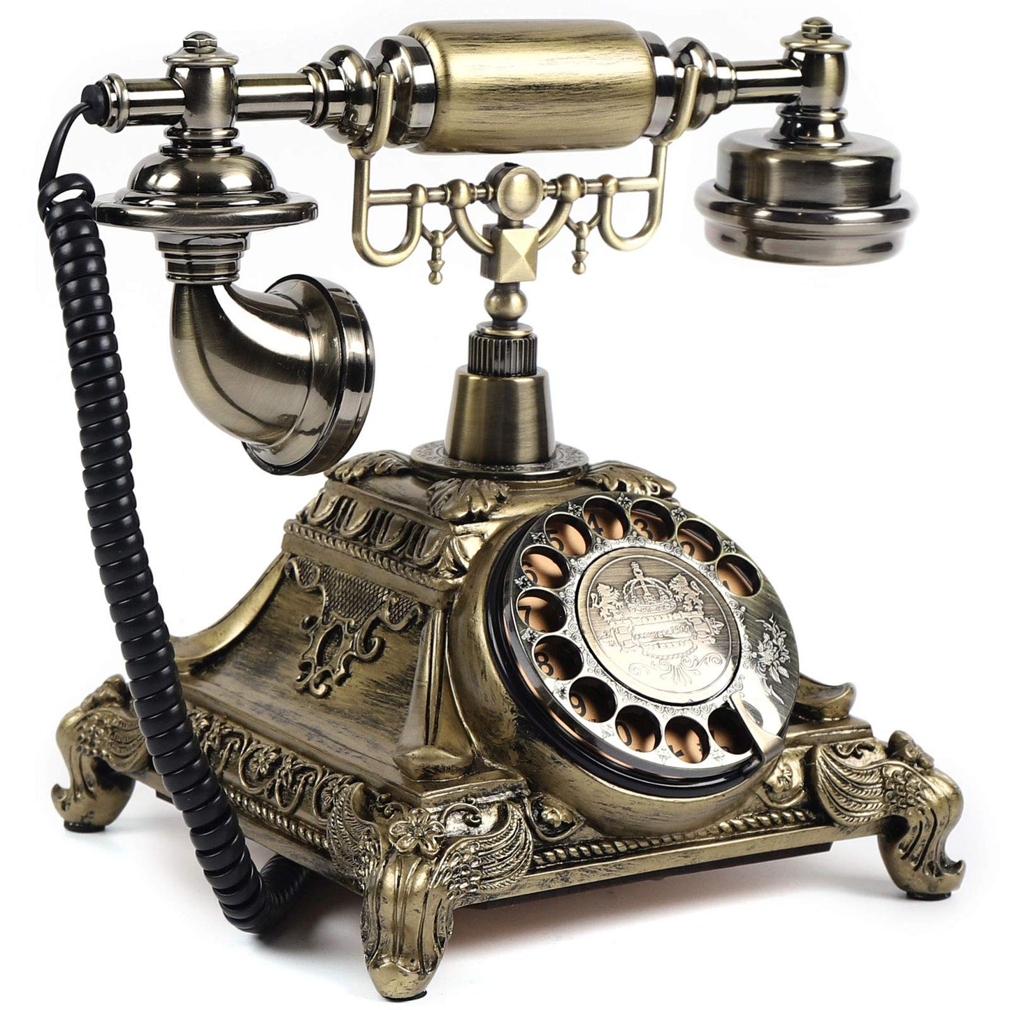 CNCEST Retro Vintage Telephone, Resin Imitation Copper Vintage Style Rotary Retro European Antique Handset Rotary Dial Phone Home and Office Telephone
