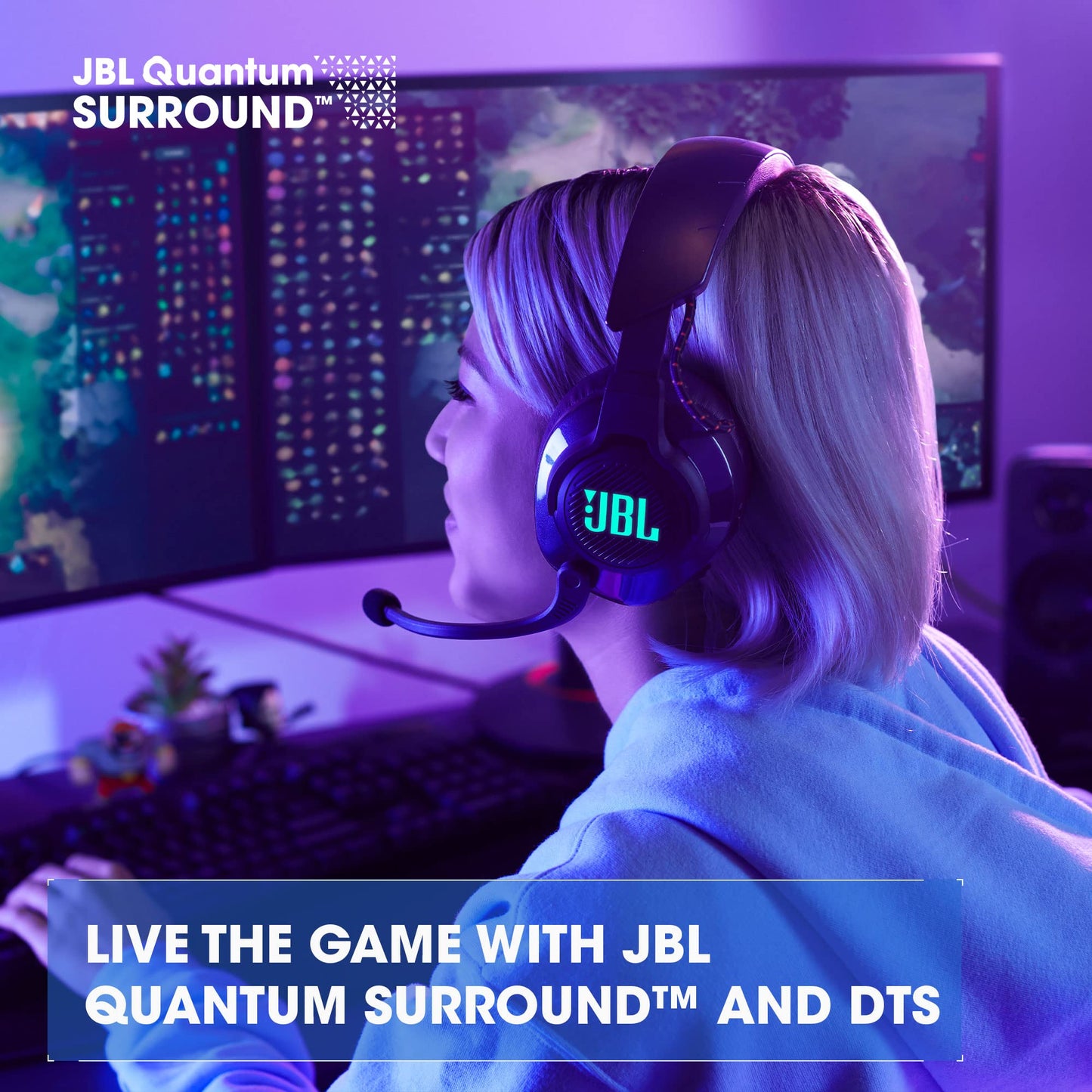 JBL Quantum 610 - Wireless Over-Ear Gaming Headset, JBL QuantumSURROUND, 2.4GHz Wireless, up to 40 Hours of Battery Life, Game-Chat dial, flip-up Boom