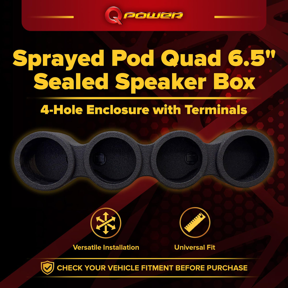 Q Power Sprayed Pod Quad 6.5" Speaker Box, 4-Hole Sealed Enclosure, Black