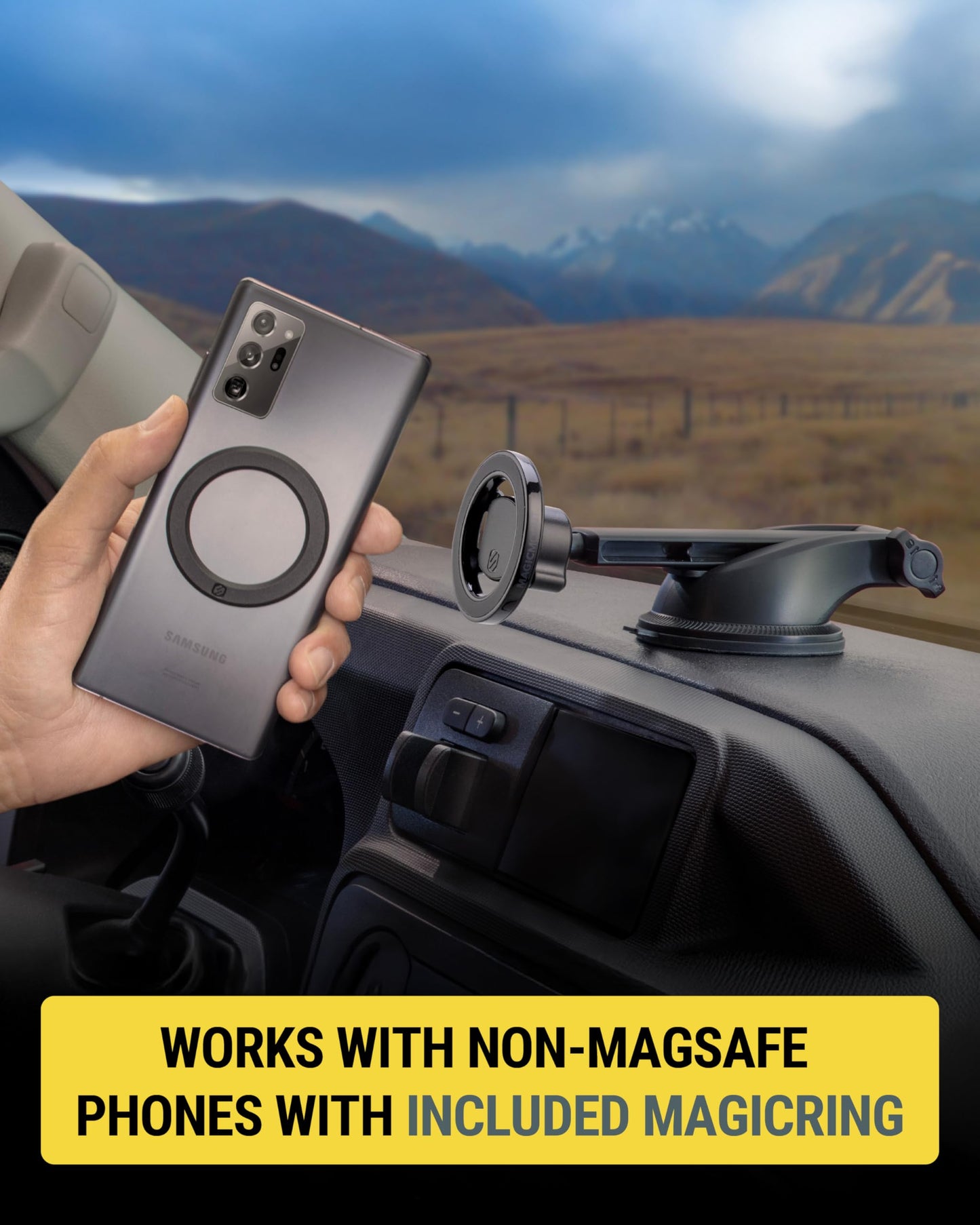 Scosche MagicMount MS Flip MagSafe Phone Stand, Magnetic Cell Phone Holder for Car Windshield/Dashboard, Suction Cup Phone Mount Compatible