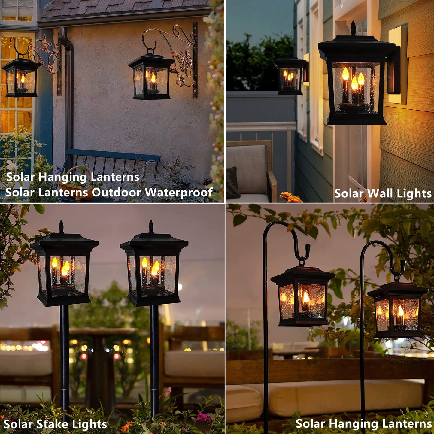 Beautyard Outdoor Solar Lanterns Waterproof Candles Lanterns Flickering Hanging Lights Garden Decor Patio, Lawn, Pathway, Wall Birthday Gifts Women