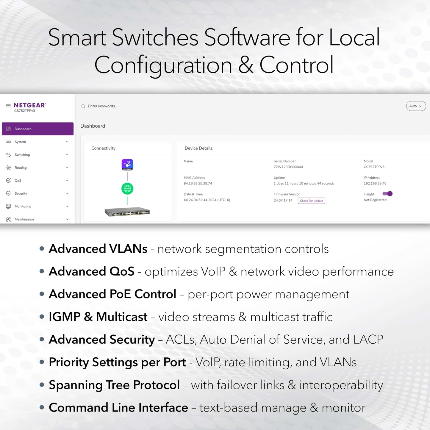 NETGEAR 10-Port PoE Gigabit Ethernet Smart Switch (GS110TP) - Managed, with 8 x PoE+ @ 55W, 2 x 1G SFP, Optional Insight Cloud Management, Desktop or