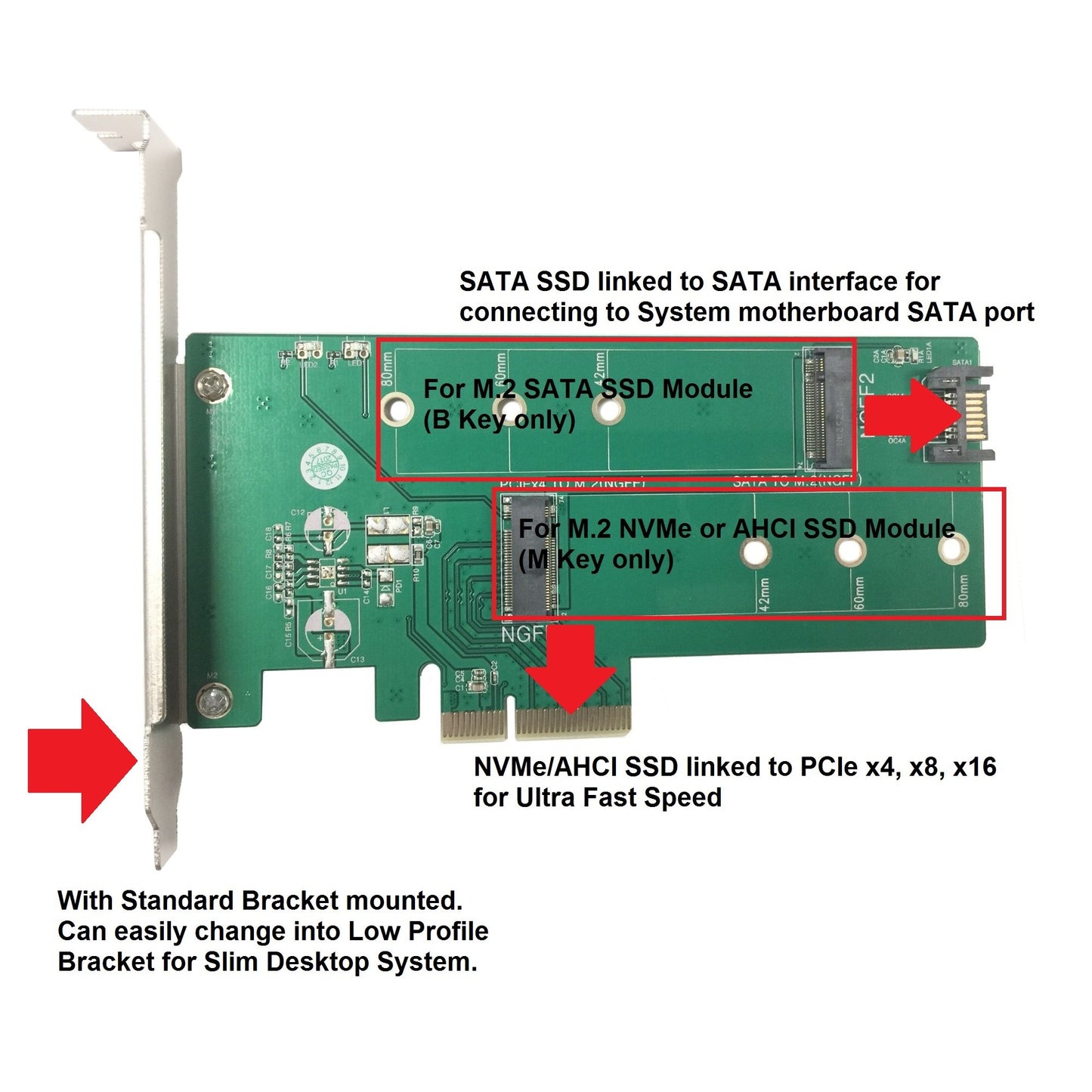 Vantec M.2 NVMe + M.2 SATA SSD PCIe x4 Adapter (UGT-M2PC200), Green