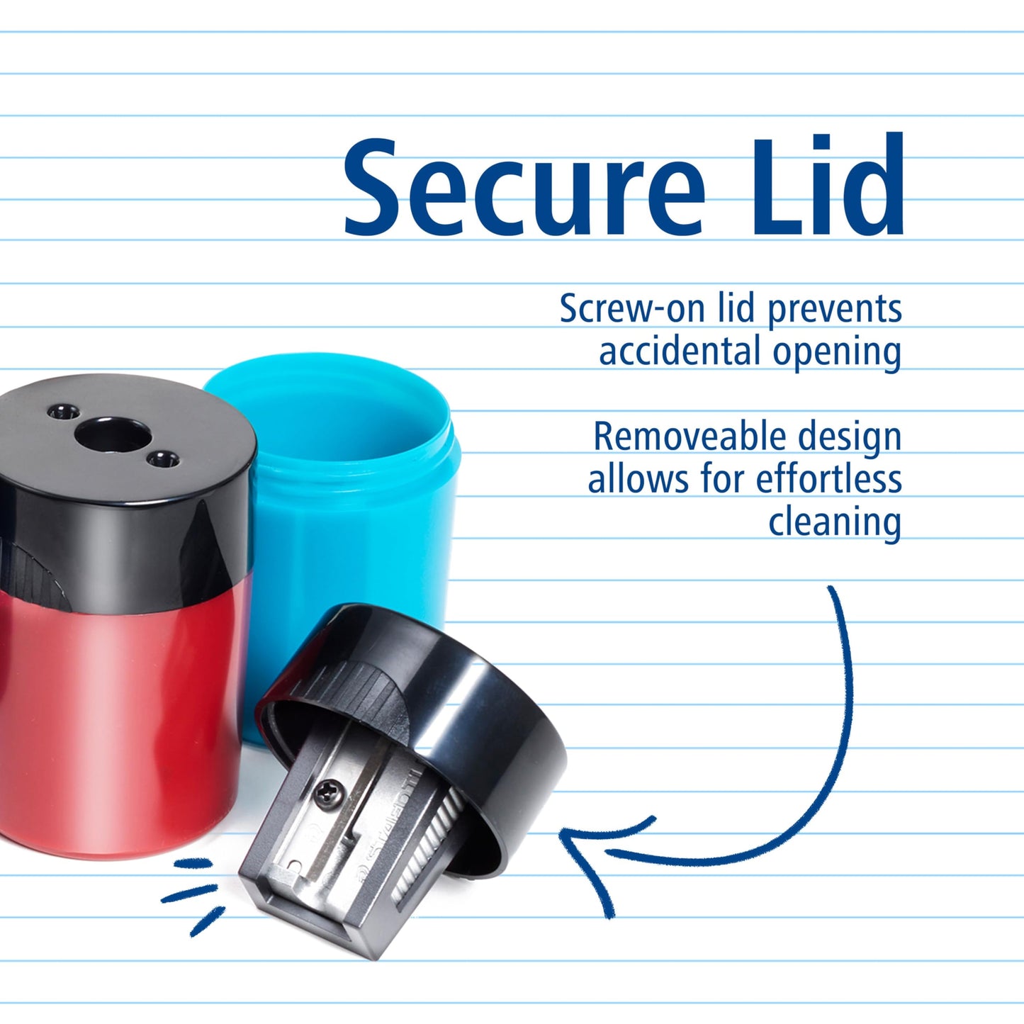 STAEDTLER pencil sharpener, premium quality sharpener with screw-on lid, prevents accidental openings, compact size for pencil case and work-station