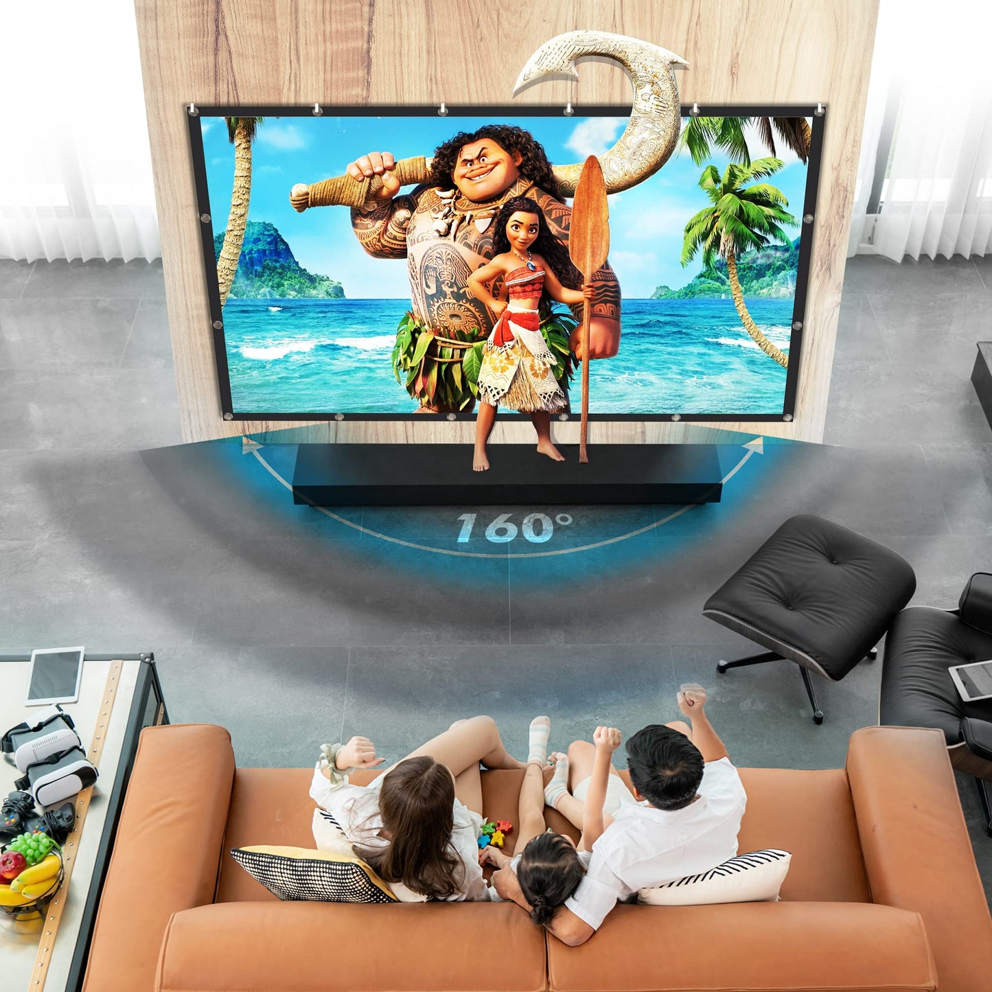 Pyle Foldable Portable Projector Screen - 120" 16:9 HD 4K Lightweight Indoor Outdoor Anti-Crease Movie Projection Display - for Home Theater, Party