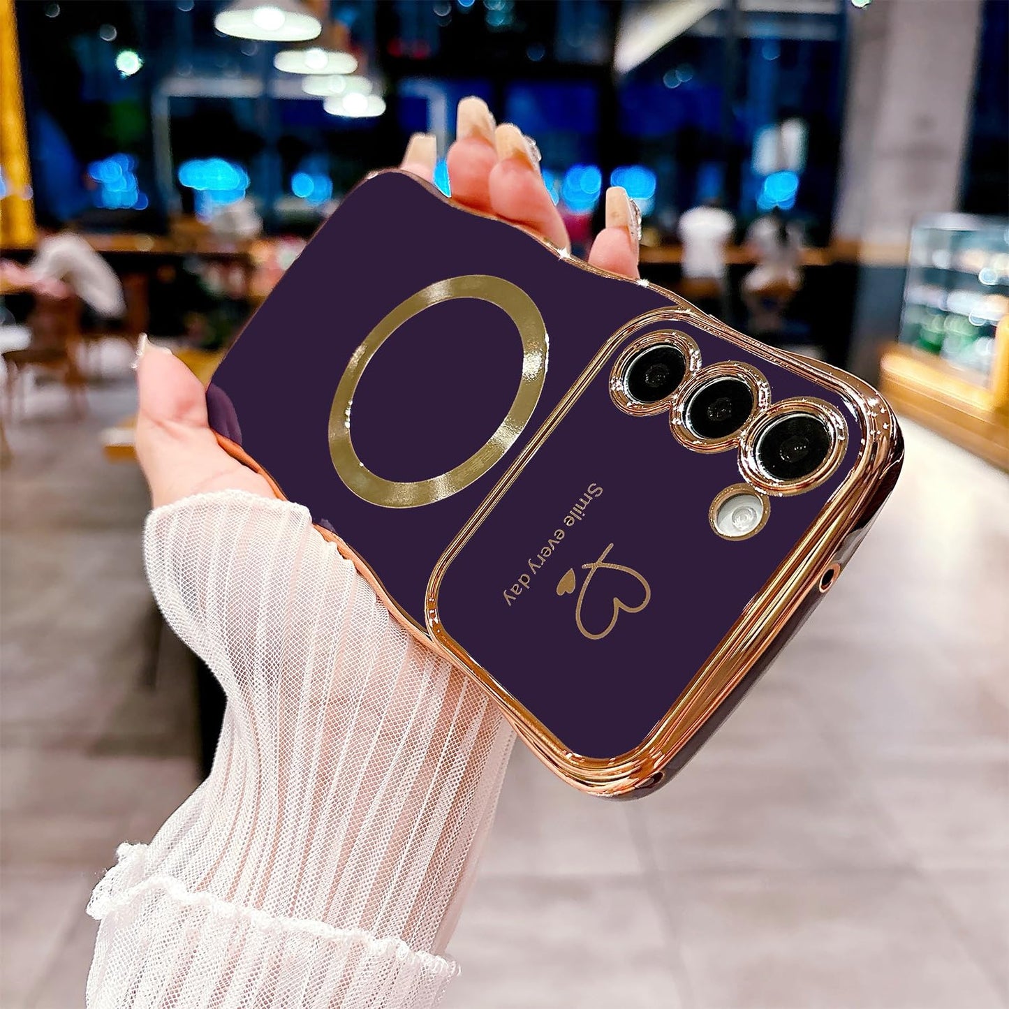 ZONRW for Samsung Galaxy S23 Plus Case Magnetic,for Women Girls Soft Cute Wave Frame Curly Shape Love Heart Luxury Plating Phone Case Compatible
