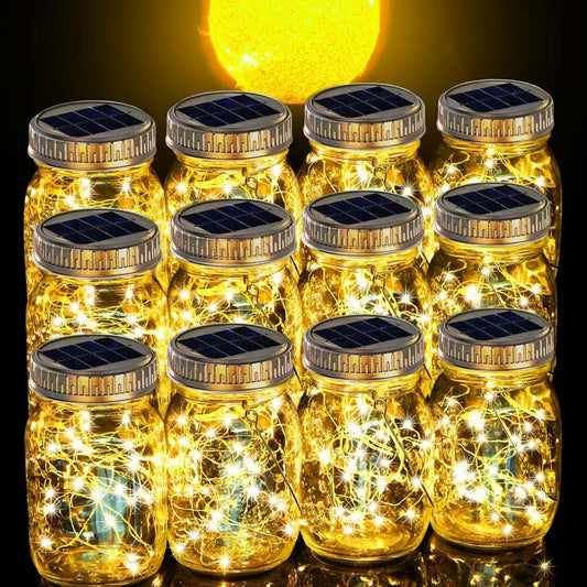 Cooo 12 Pack Gifts for Him Her Solar Lanterns Outdoor Waterproof Upgraded Crystal Glass Solar Mason Jar Lights 30 LED 215% Larger SolarPanel?Just a