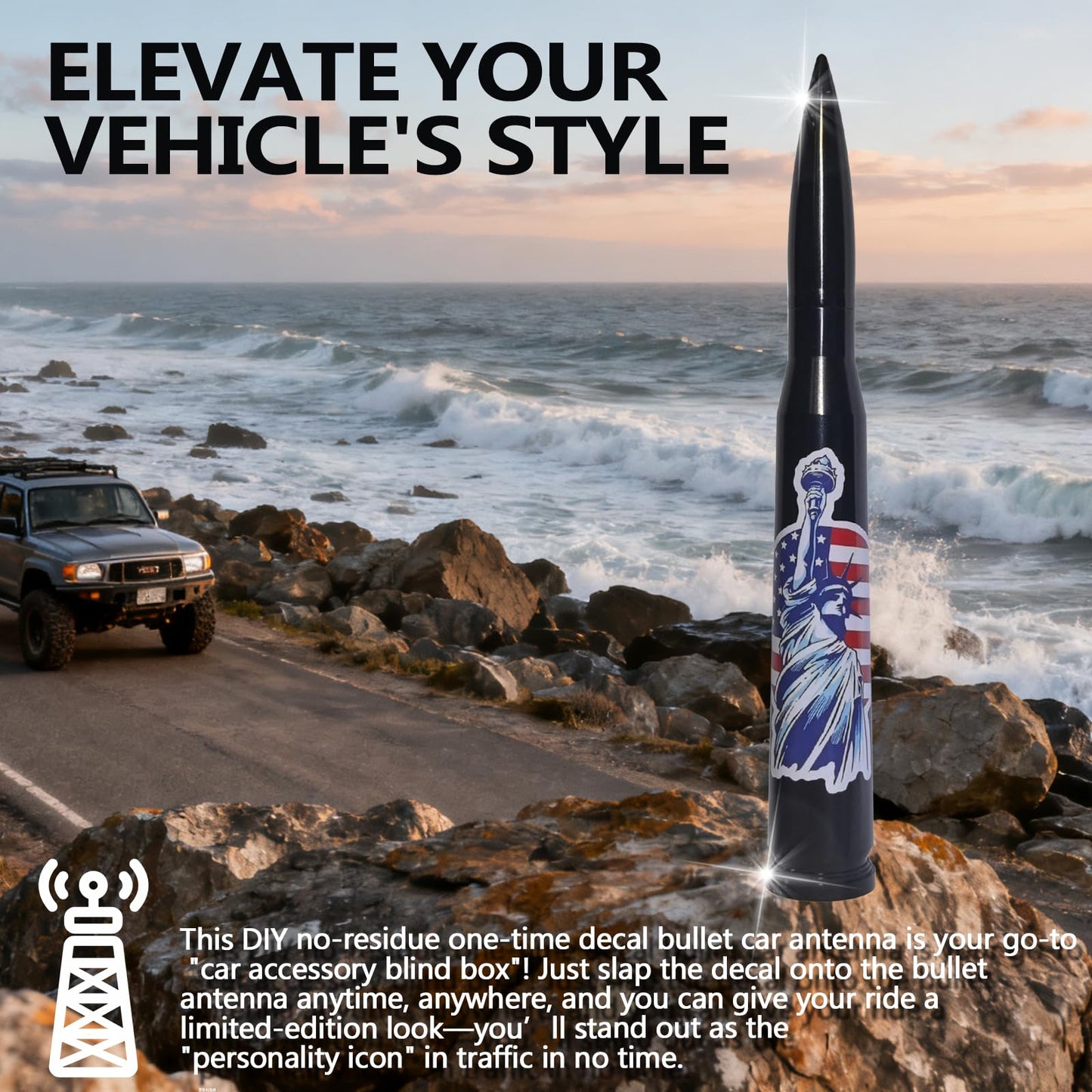 Bullet Antenna 50 Car Bullet Antenna,Compatible Silverado 1500 Ford F150 Dodge Ram 1500 GMC Sierra 1500 Ranger Short Replacement Antena para Carro
