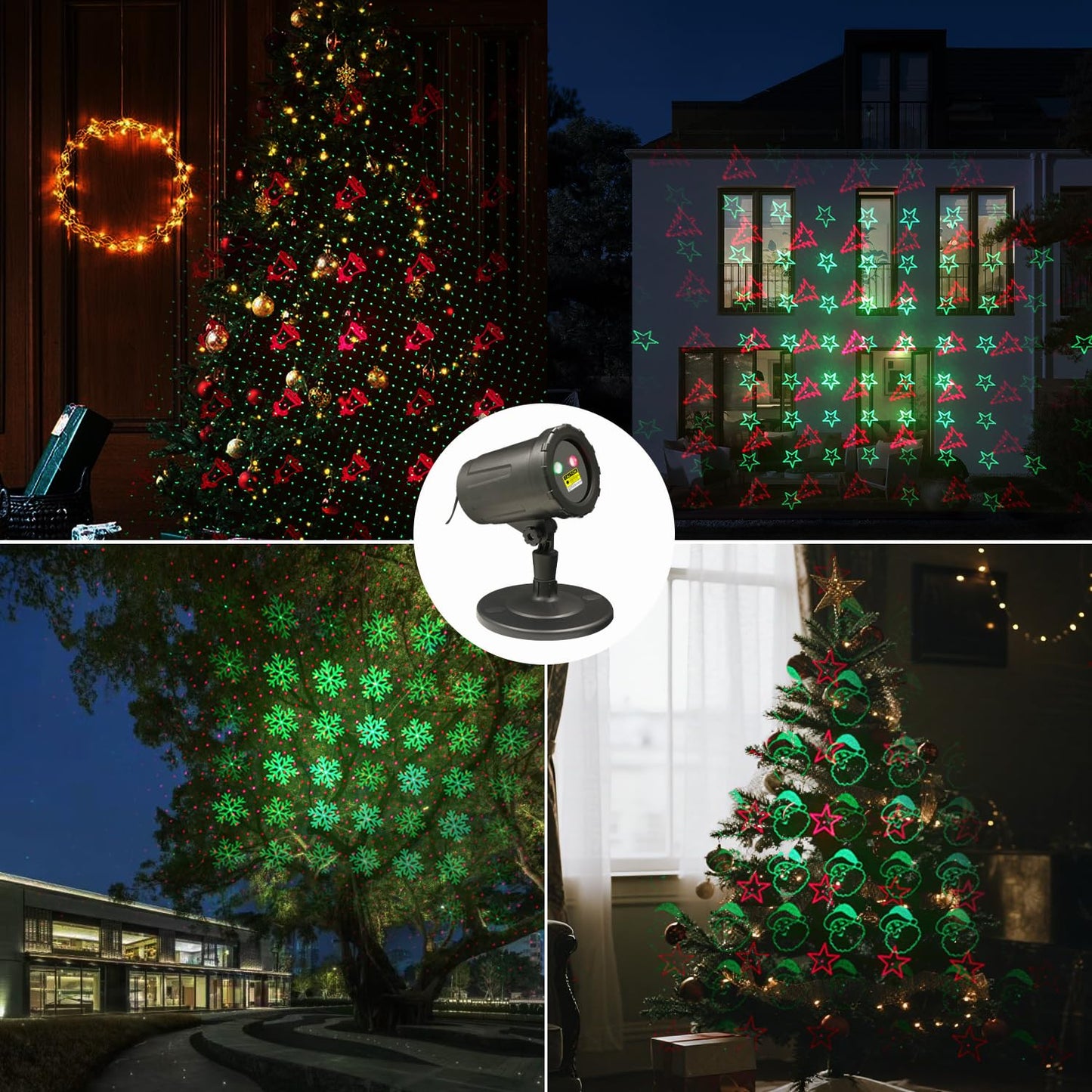 2-Pack Christmas Projector Lights Outdoor Laser Projection with Remote & Bonus Timer - 8 Festive Red & Green Patterns, IP65 Waterproof Xmas Laser