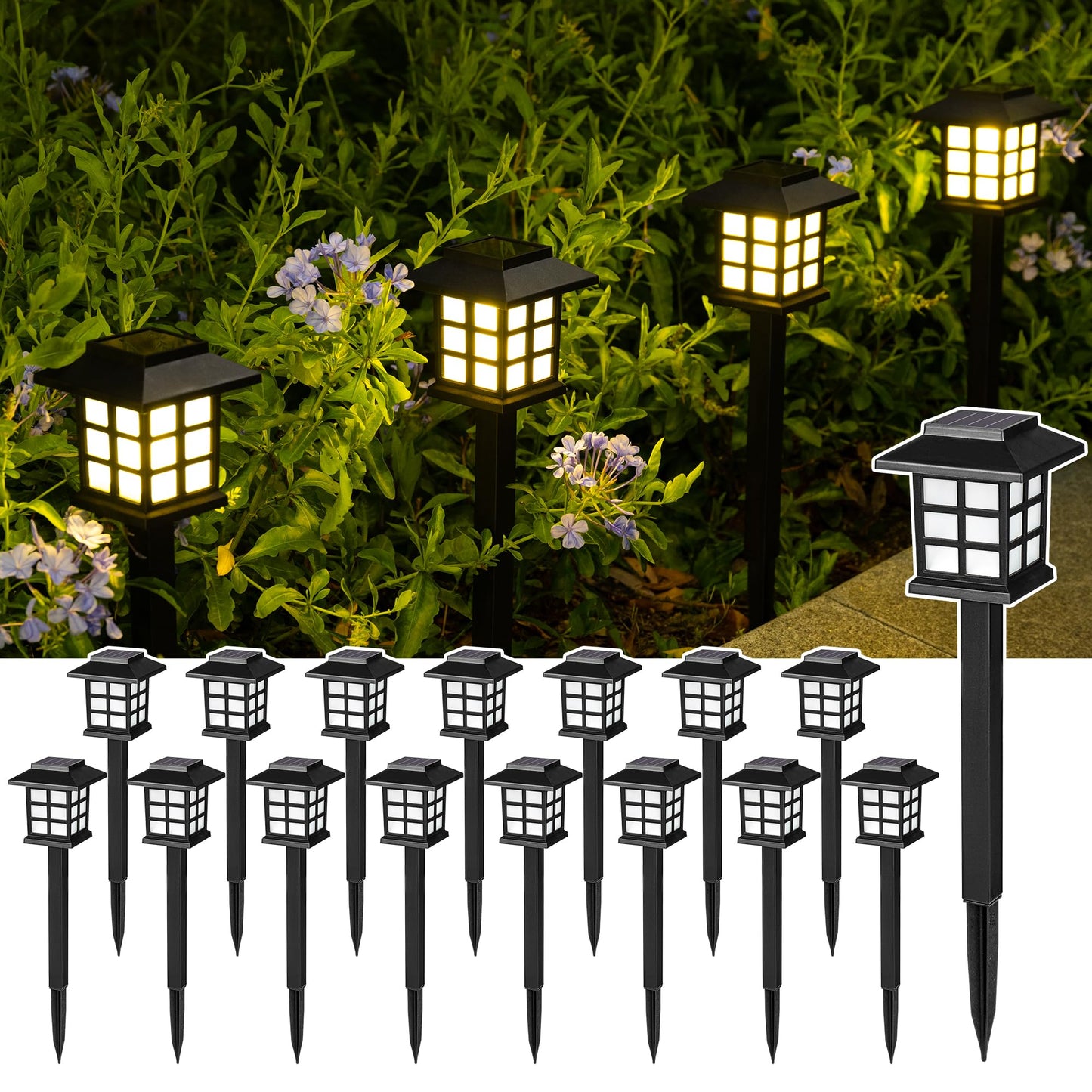 SOLPEX 16 Pack Solar Outdoor Lights, Path Lights, Walkway Lights Outdoor, Solar Garden Lights, Pathway Lights Waterproof for Garden, Yard, Landscape