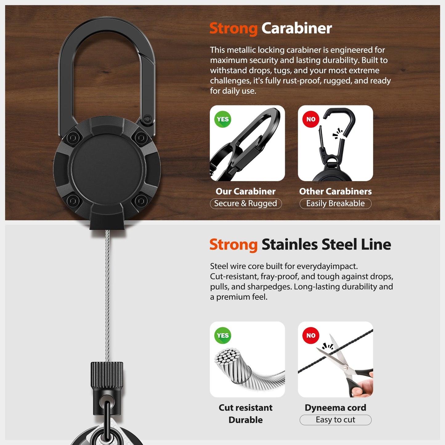DINALLE Retractable Cell Phone Lanyard - Anti-Theft Phone Tether - Heavy Duty Carabiner Belt Clip, 27" Retractable Steel Line, Locking Magnetic