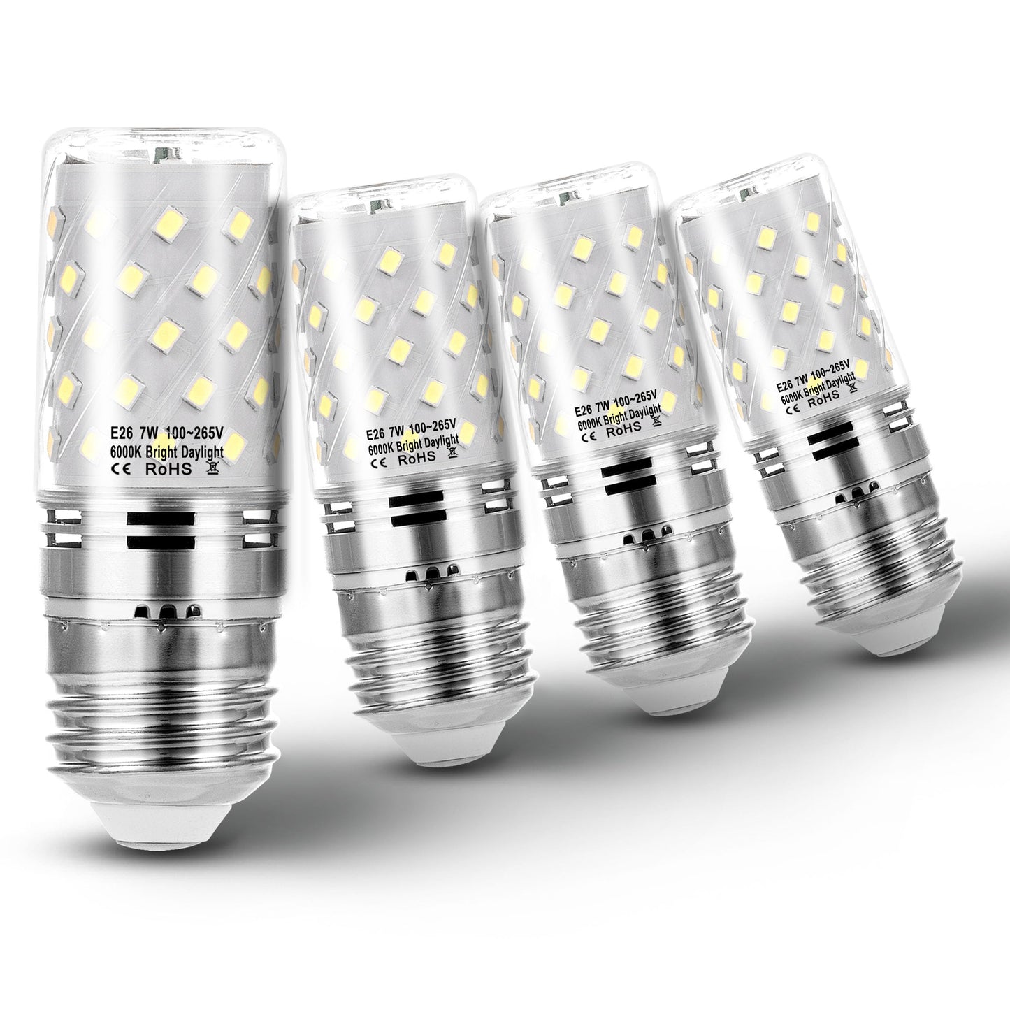 E26 60W Replacement LED Candelabra Corn Bulbs 7W 6000K Daylight, 4 Pack