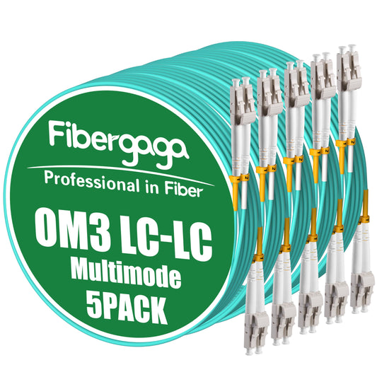 Fibergaga 5Pack-2M(7ft) OM3 LC to LC Multimode Fiber Patch Cable, 50/125µm 10G/40G, OD-2.0mm Fiber Optic Cable Duplex