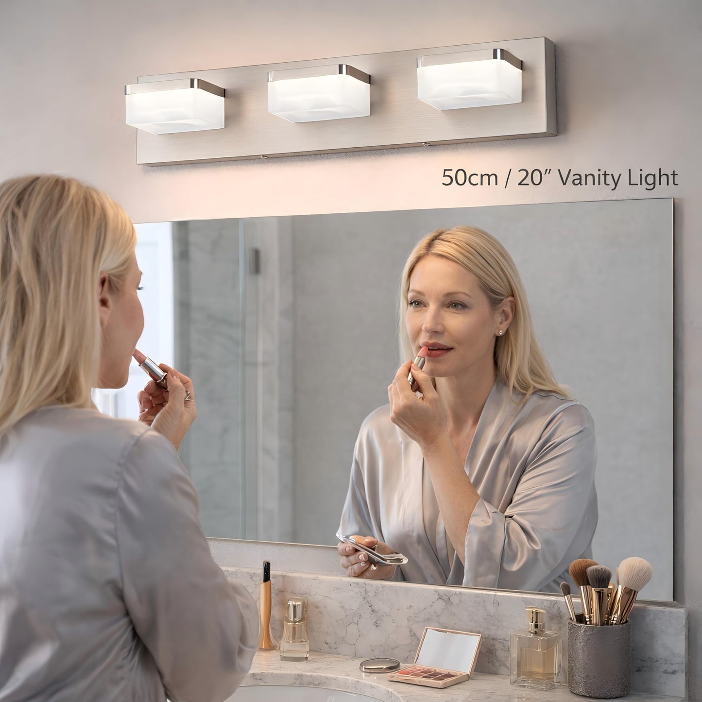 Bicrink Brushed Nickel Vanity Lights for Bathroom - 3 Light Vanity Light Fixture - Dimmable LED Wall Sconces - Daylight 5500K - Elegant Bath Light