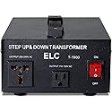 ELC T Series 1500+ Watt Voltage Converter Transformer - Step Up/Down - 110v to 220v / 220v to 110v Power Converter - Circuit Breaker Protection, CE…