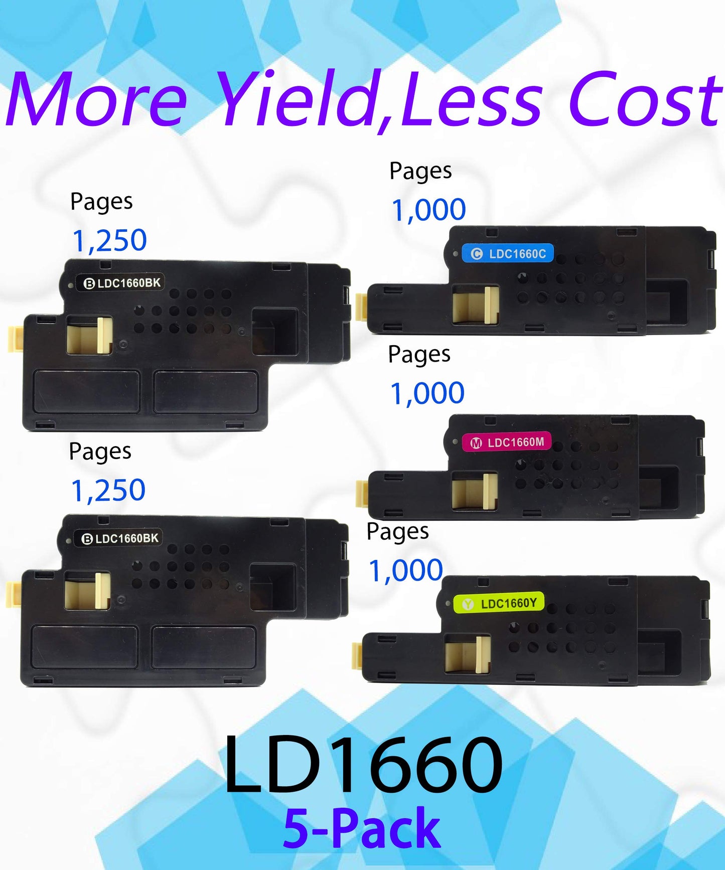 EASYPRINT Compatible Toner Cartridge Replacement for Dell C1660 C1660W C1660cnw 1660 Printer (2 Black+1 Cyan+1 Magenta+1 Yellow, 5 Pack)