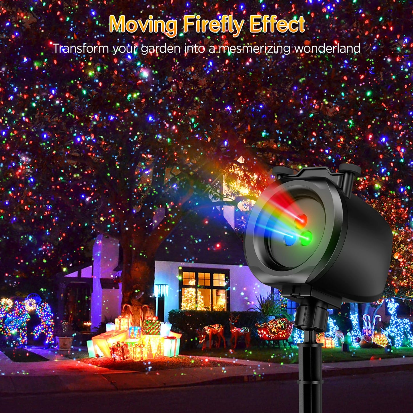 Christmas Lights Projector Outdoor, 2-in-1 Holiday Light Projector with 4 Slides & 8 Brighter HD Patterns, Moving RGB Firefly Effects Light