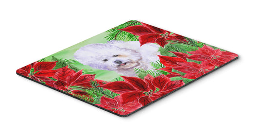 Caroline's Treasures CK1297MP Bichon Frise Poinsettas Mouse Pad, Hot Pad or Trivet for Home Office Gaming Working Computers Laptop Mouse Mat,Washable