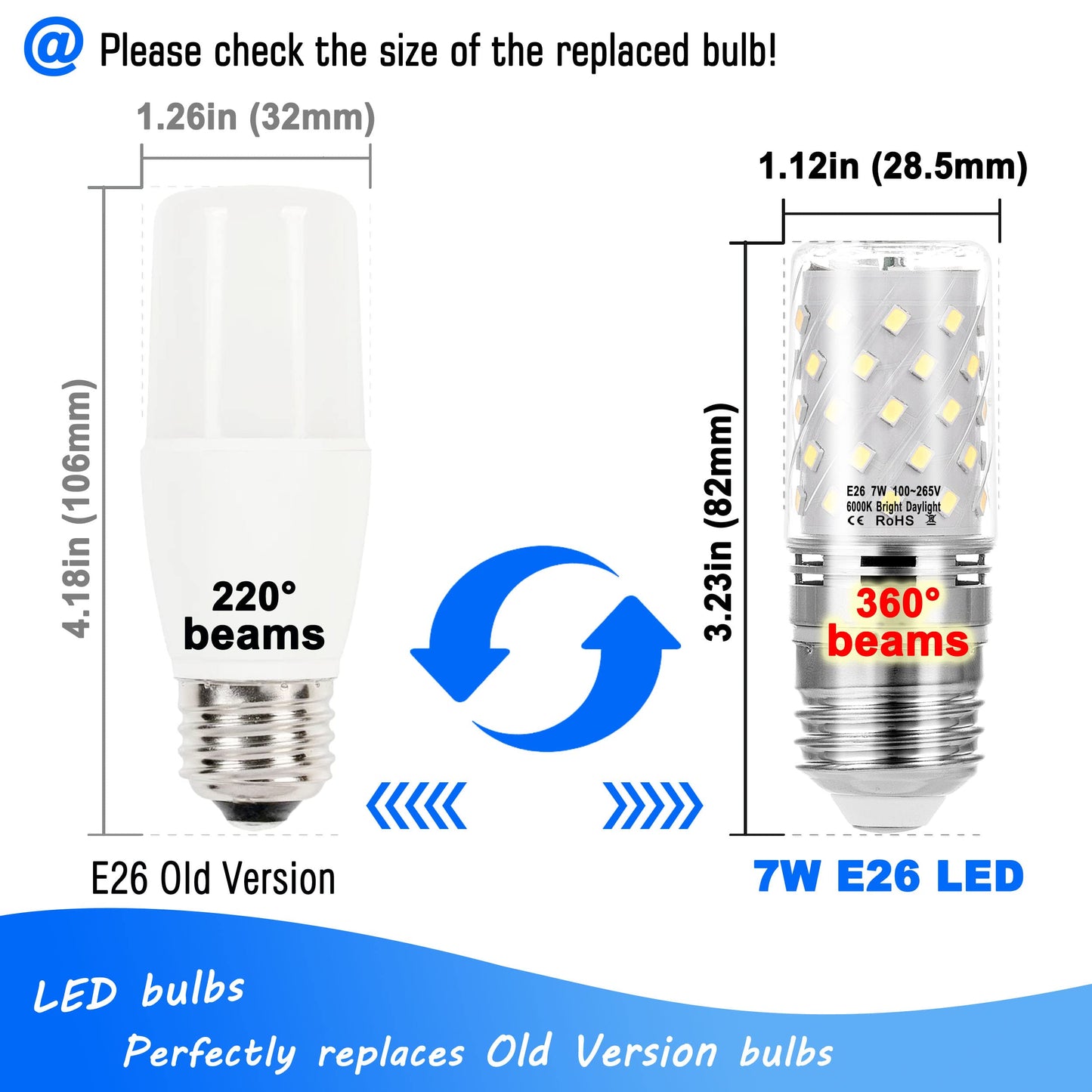 E26 60W Replacement LED Candelabra Corn Bulbs 7W 6000K Daylight, 4 Pack