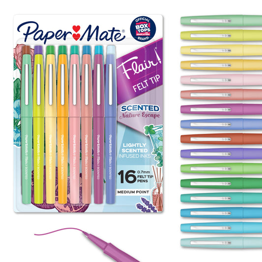 Paper Mate Flair Nature Escape Scented Felt Tip Pens, Medium Point (0.7mm), Assorted Colors, 16 Count - Perfect for Journaling, Writing, Coloring