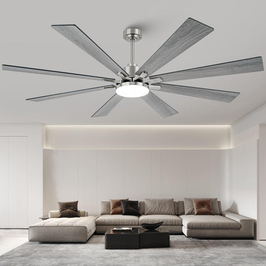 Vaczon 72 Inch Modern Ceiling Fans with Lights and Remote Nickel Large Airflow Ceiling Fan,Dimmable Lighting, Reversible DC Motor, Noiseless, Indoor