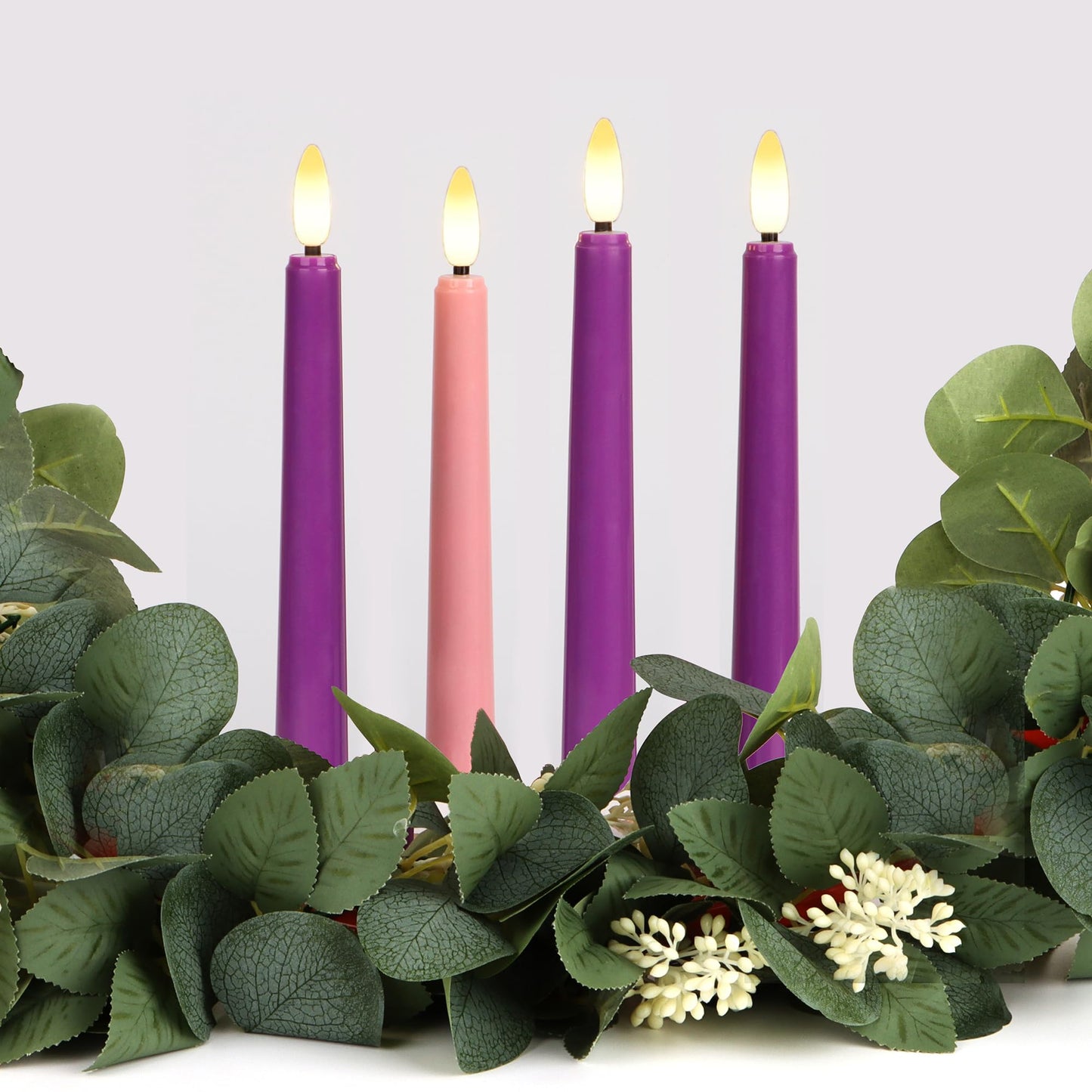 FREEPOWER Flameless Advent Candles - Set of 4 Battery Operated LED Advent Candle with Remote Control & Timer- 8-inch Tall Flicker Flame Battery
