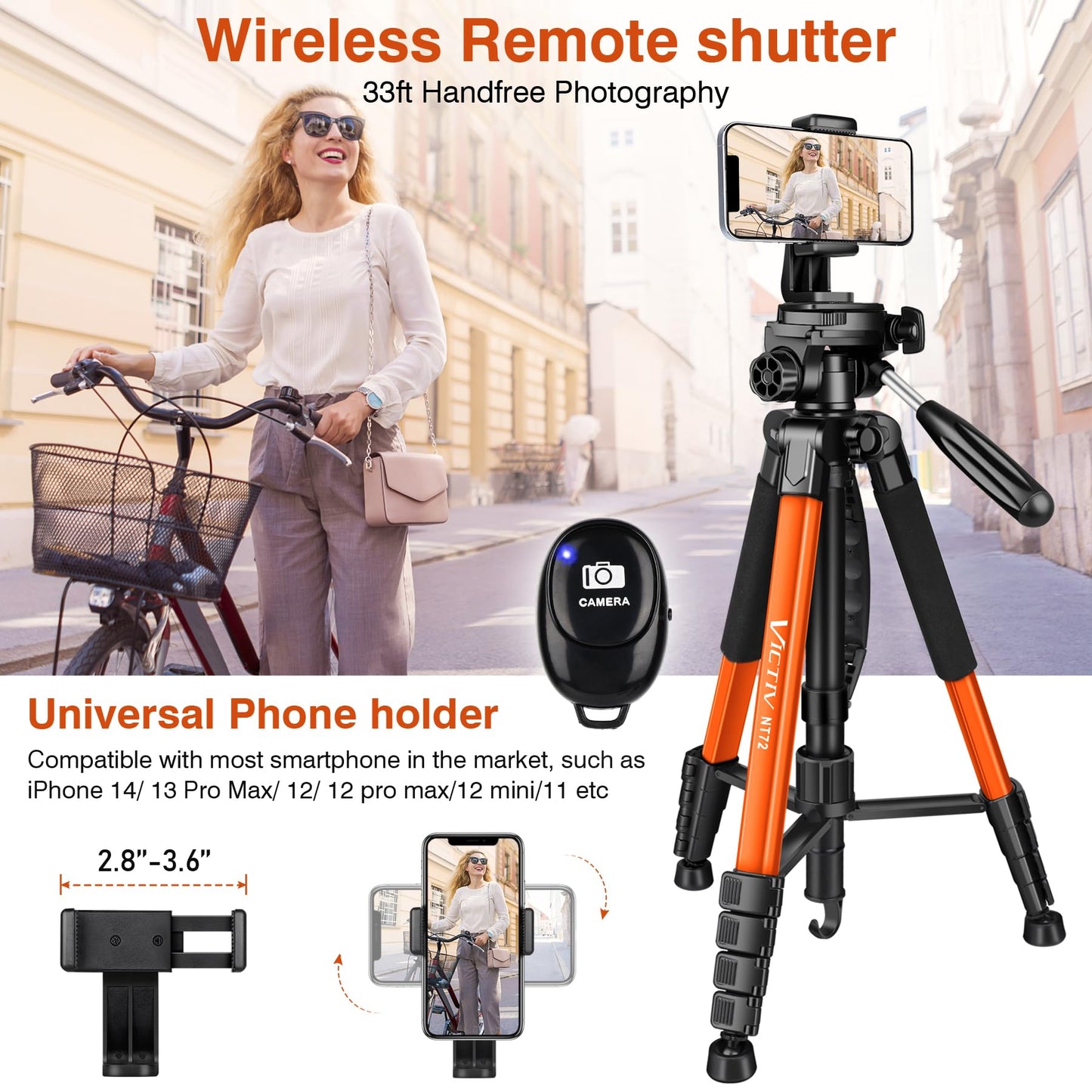 Tripod for Camera, 72" Tall Camera Tripod & Monopod with Remote, Professional Heavy Duty Compact Camera Stand for Phone, DSLR, Spotting Scope