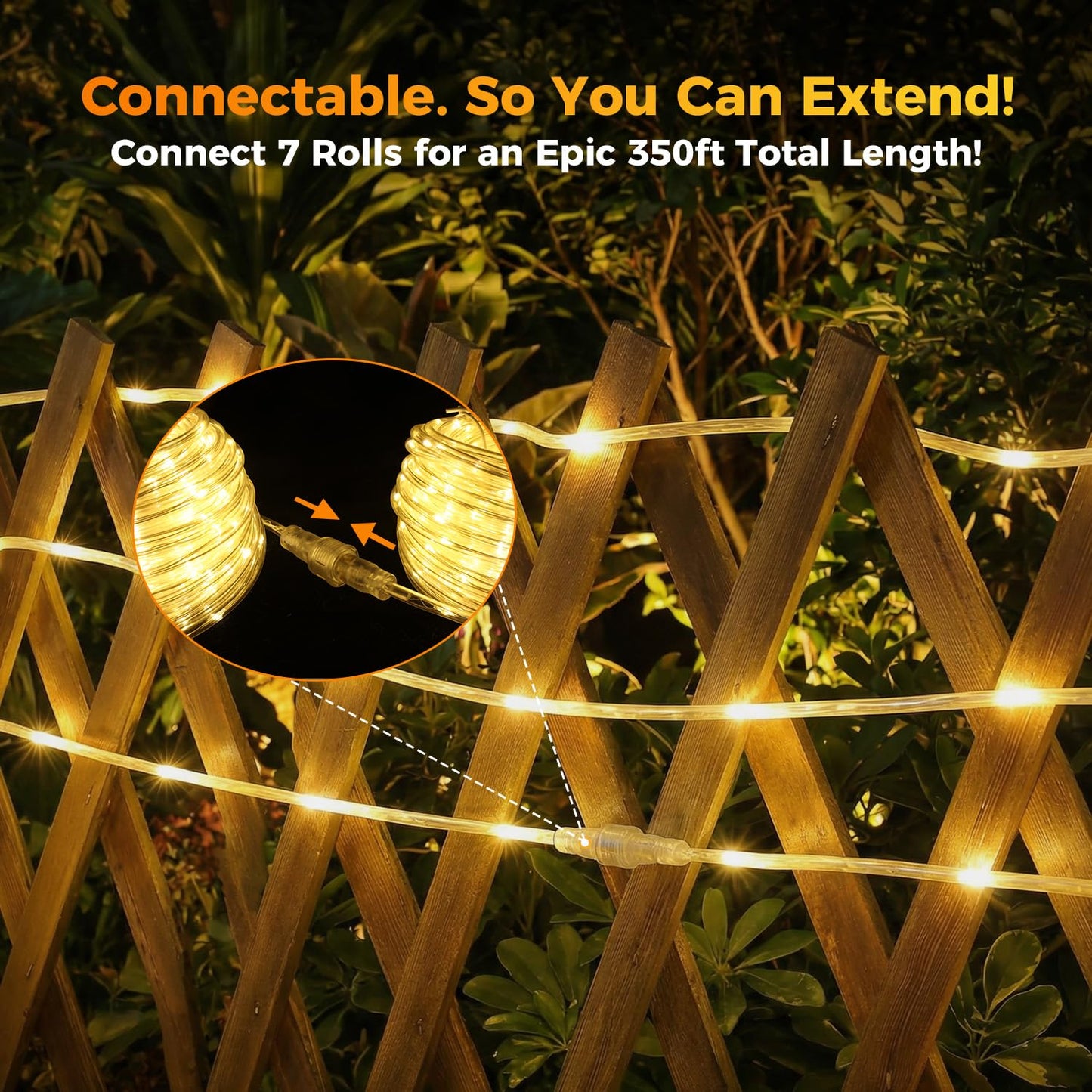 WEGRASY Connectable 50ft Rope Lights Plug in, 300LED Rope Lights IP65 Waterproof Tube Lights with 8 Modes Remote Timer for Outdoor Indoor Patio