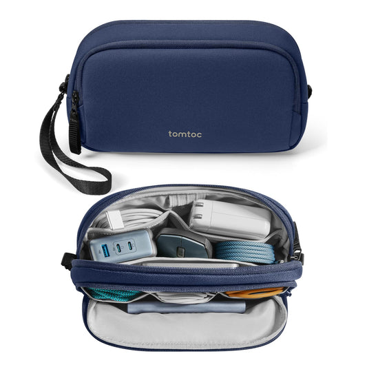 tomtoc Electronic Organizer Travel Case, Water Resistant Dual Compartment Tech Pouch Cable Organization Storage Bag for Charger, Cord, Phone, Hard
