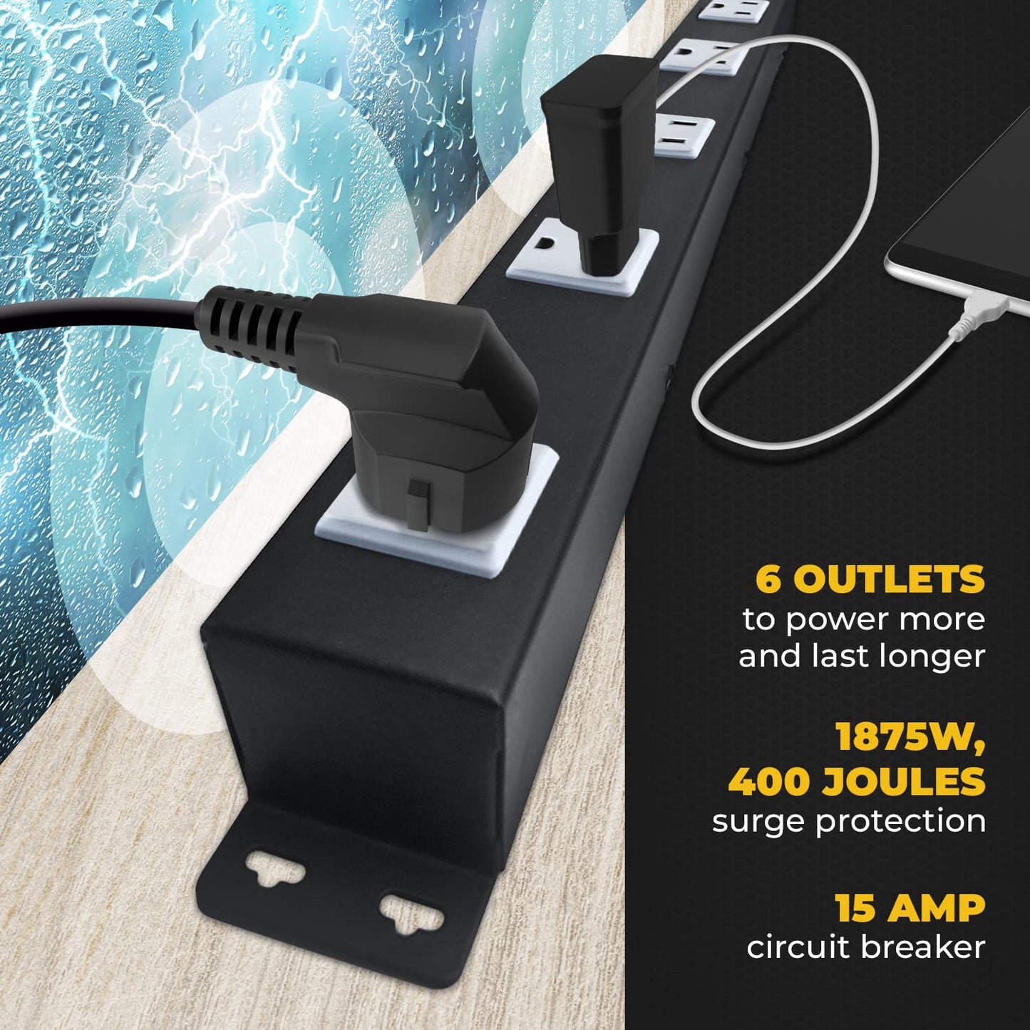 6 Outlets 3 Feet Power Cord 2 Feet Body Opentron OT2063 Heavy Duty Metal Surge Protector Power Strip with Mounting Parts - Free End Caps for Shipping