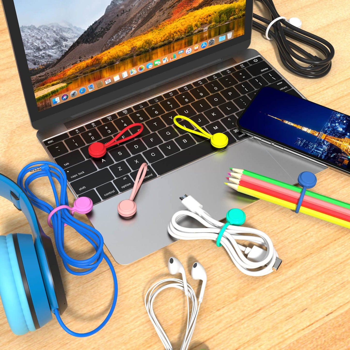 Magnetic Cable Ties 10 PCS Reusable Cable Organizers Earbuds Cords USB Cable Manager Keeper Wrap Ties Straps Bookmark Clips Whiteboard Noticeboard