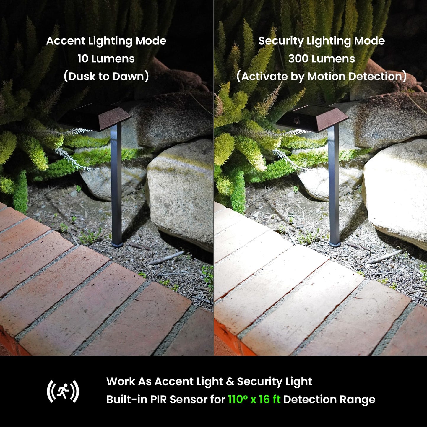 Mesh Linkable Series 4-Pack Solar LED Security Pathway Light w/ LiFePO4 Battery, 300LM, Auto-linking, 110°x16 ft Motion Detection, CCT