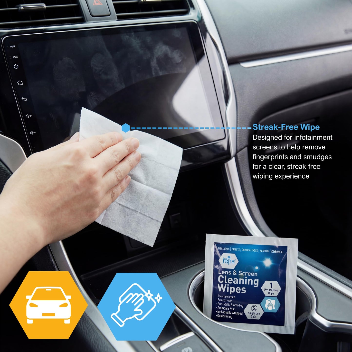 MED PRIDE Lens and Screen Cleaning Wipes for Eyeglasses, Touch Screens, Cameras, Anti-Fog, Scratch-, Anti-Static (100 100 Count (Pack of 1))