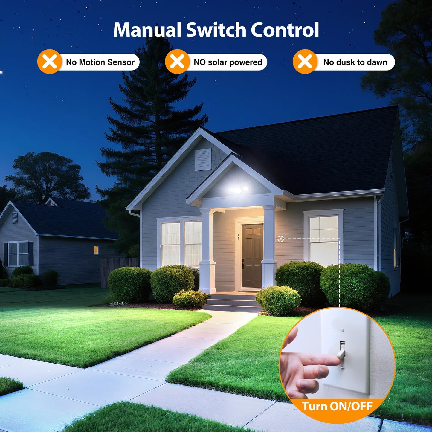 Onforu 75W Flood Lights Outdoor, 7000LM Brightness Security Lights Switch Controlled, 3 Adjustable Heads, IP65 Waterproof, 6500K Wall Mount Exterior