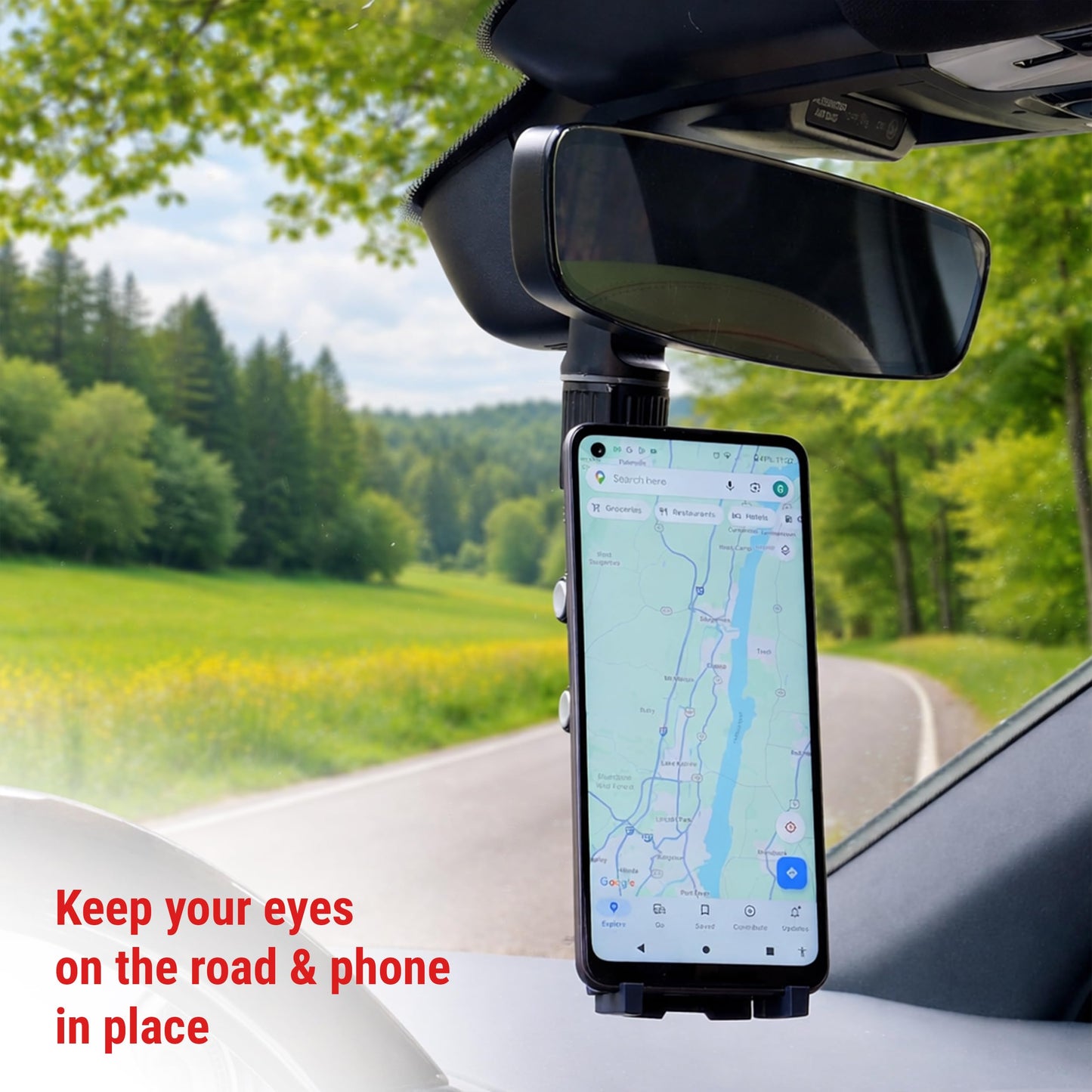 Lounge-IT Car Phone Holder, Magnet+NoSlip Rests, 2-mounts-in-1 Mirror+Vent Mount, Works with iPhone, Samsung Galaxy, Pixel, Motorola, etc, Black