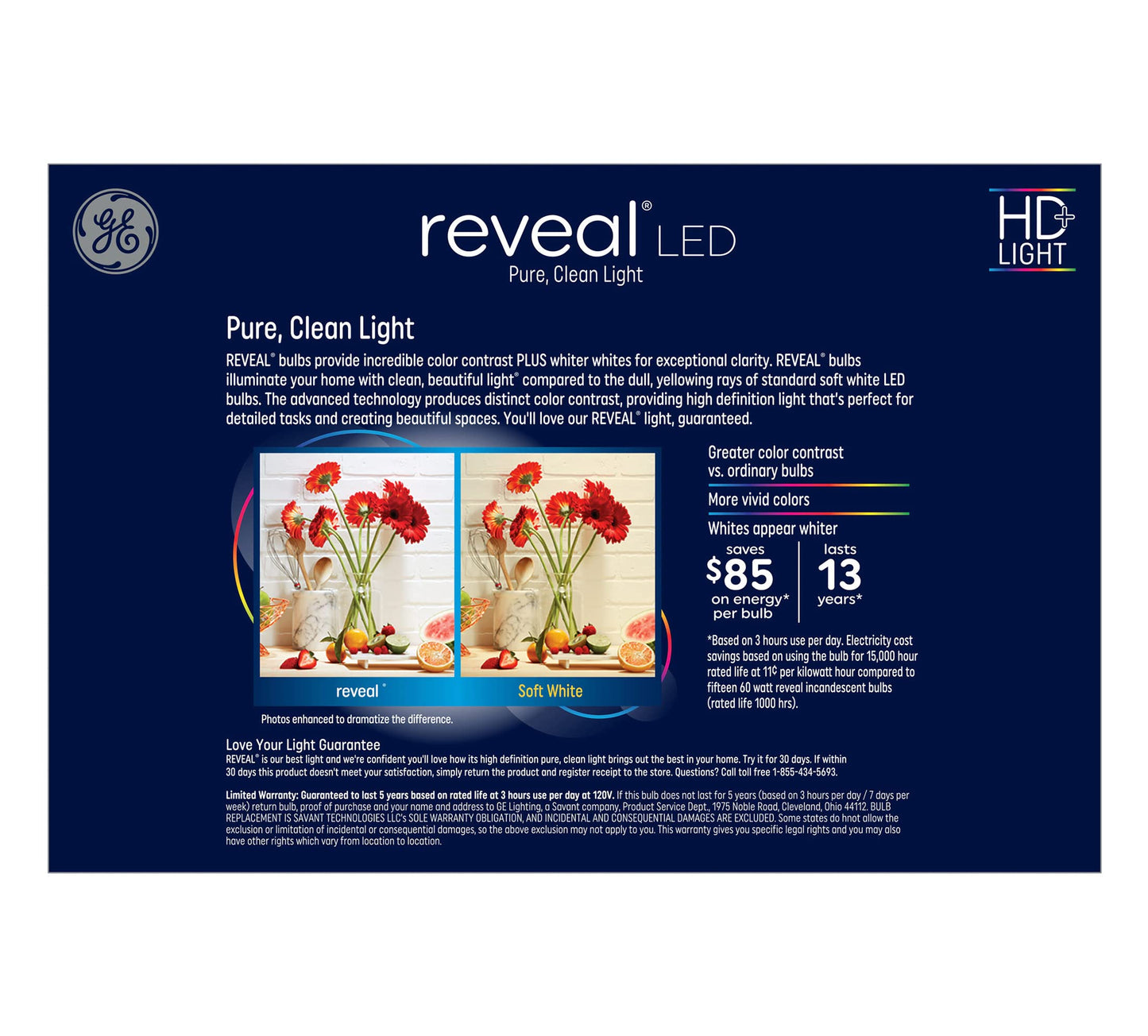 GE Reveal 8-Pack 60 W Equivalent Dimmable Color-Enhancing 2850K Warm White A19 LED Light Fixture Light Bulbs Fixture