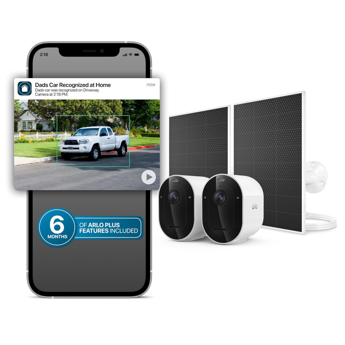 Arlo Pro Security Camera 2K HDR (6th Gen, 2025 Release) 2 Cam + 2 Solar Panels + 6 Months of Secure Plus Plan - Wireless Outdoor Camera, Battery
