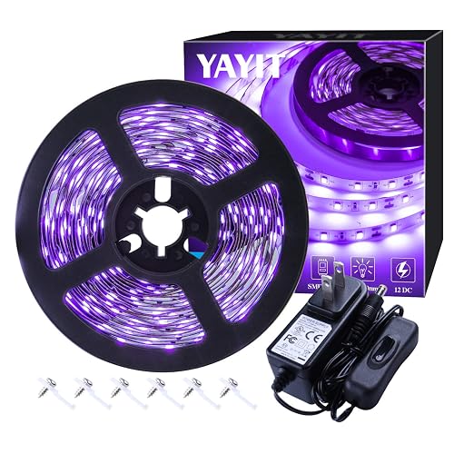 YAYIT 20ft LED Black Light Strip Kit,360 Units,12V Flexible Blacklight Fixtures, 6m LED Ribbon for Indoor Home Bedroom Decoration Fluorescent Dance